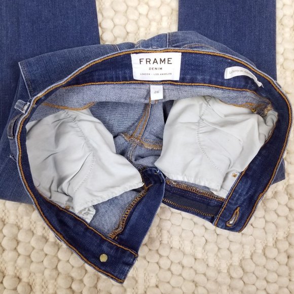 Frame Le Skinny De Jeanne Triangle Hem Jeans In Seabright Exclusive Sz 26 - Picture 10 of 10